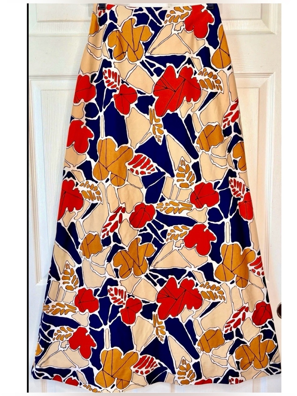VTG 60s 70s Colorful Abstract Flower Power Hippie MOD Polyester Maxi Skirt Small - Picture 1 of 5